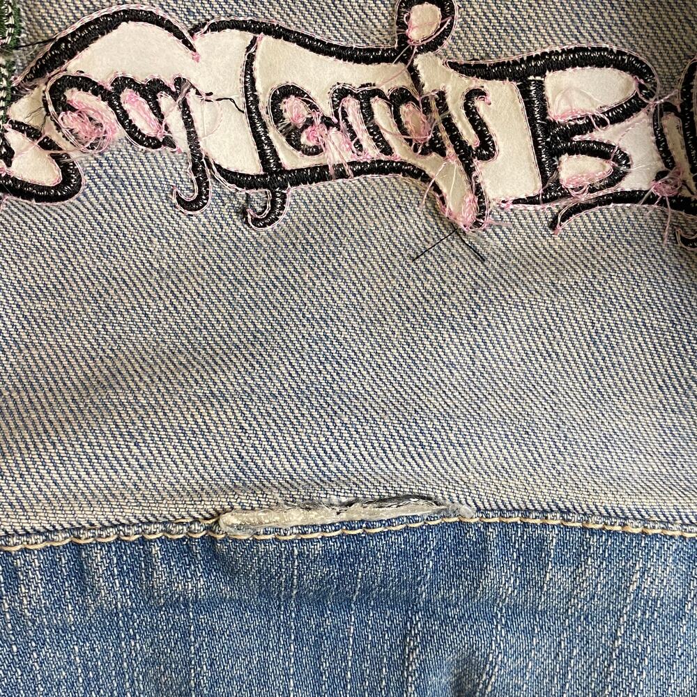 RTB Real Tough B itch Denim Jacket LARGE Biker Babe Blue Jean Embroidered Bling - Picture 11 of 12